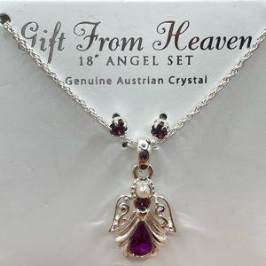 Gift From Heaven Purple Australian Crystal Angel Necklace Earring Set Silvertone